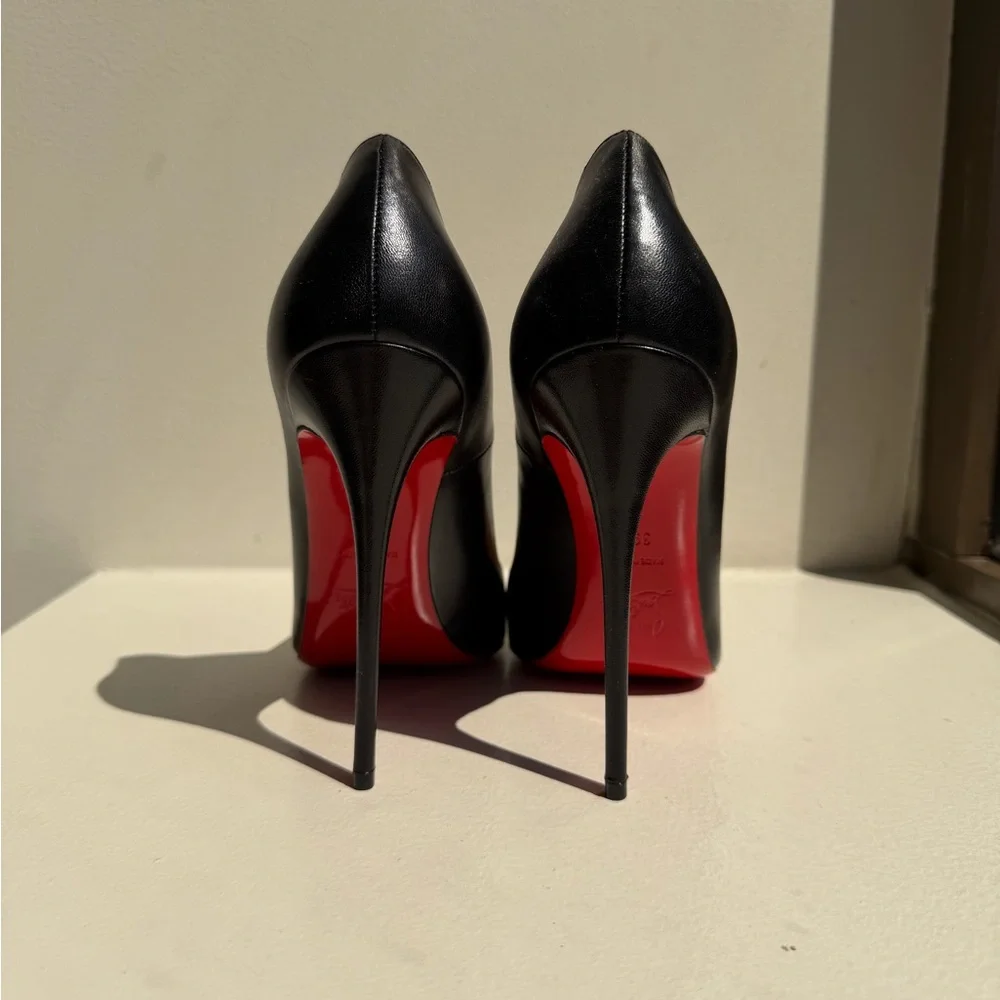 Christian Louboutin Black Leather Pointed-Toe High Heels - Women Shoes - Picture 5 of 7